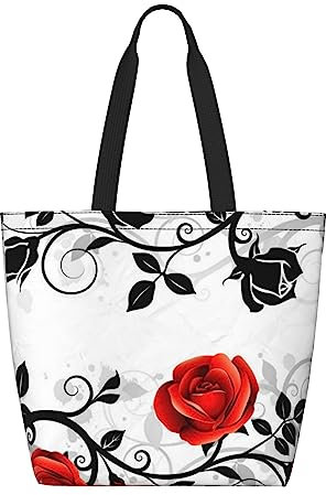 OHWODA Borsa a tracolla con stampa di fiori di camomilla curvi e farfalle volanti di grande capacità, borsa per la spesa riutilizzabile, borsa tote bag, borsa a mano, Edera rosa floreale con foglie