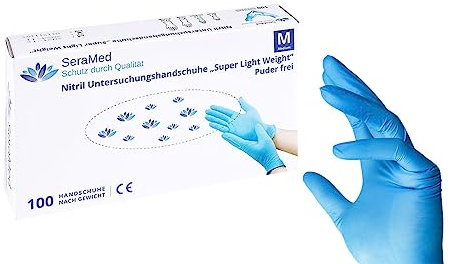 SeraMed Nitrilhandschuhe puderfrei Einmalhandschuhe 100 Stück blau Größe M