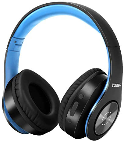 TUINYO Casque Bluetooth sans Fil, Casque sans Fil stéréo, Temps de Lecture 35H, Basses Graves, Cache-Oreilles protéiques à mémoire Douce, Mode de câble de Microphone intégré PC/Mobile/TV-Blue……