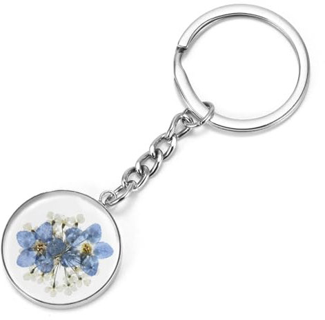 OUZHOU Schlüsselanhänger Getrocknete gepresste Blumen Schlüsselanhänger Charms Wildblumen Echte Blume Schlüsselanhänger Glücksbringer Handgemachter Schlüsselanhänger Geschenke