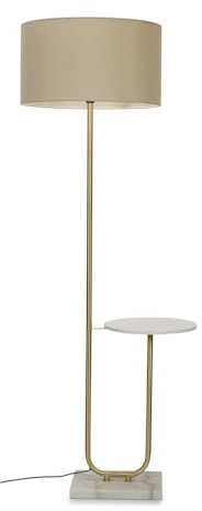 MiniSun | Large Brushed Gold Curved Stem Marble Floor Lamp with Natural Shade | Table Lamps, Home Décor & Improvement Essential | Includes Bulb