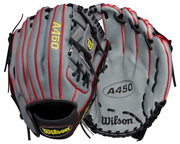 Wilson 2024 A450™ 29,2 cm Jugend Infield Baseballhandschuh – Rechtshänder, Grau/Schwarz/Gelb