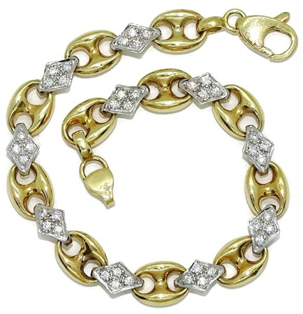 Never Say Never Armband mit Kürbissen aus Gelbgold und Rauten aus Weißgold und Zirkoniasteinen aus 18-karätigem Gold. 14,15 g aus 18-karätigem Gold, Gold, Zirkonia