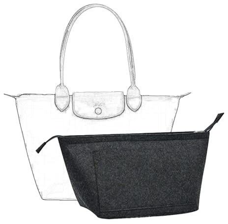 D.DUO Taschen-Organizer, Geldbörsen-Einsatz mit Reißverschluss, geeignet für Longchamp lange und kurze Griffe, Tragetaschen-Organizer-Einsatz (Dunkelgrau, Mittel)