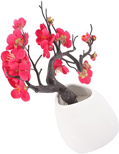 Vasen künstliche Pflaume Topfpflanze Blumenvasen dekorative Blumendekoration Mama Schreibtisch Topper Blumendekor rosa Blumenvase künstliche Pflaumenblüte Dekor kleine Bonsai Büro Magnolie Keramik
