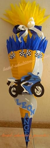 Bastelset Motorrad gelb-blau Schultüten-Rohling 3D Wellpappe-Rohling