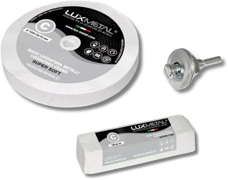 Lux Metal Kit 1 pasta abrasiva pulidora 250 gr y 1 disco pulido de algodón 150 mm (S-Fine) para pulir metales acero inoxidable aluminio hierro pulido cromo plexiglás mármol latón cobre plástico
