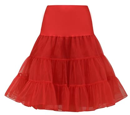 Wikoan Reifrock Petticoat Unterrock Kurz Reifrock Damen für Rockabilly 50er Rockabilly Rock Tütü Underskirt Rot M
