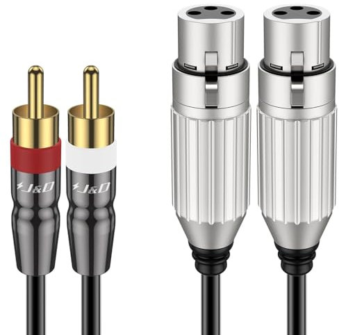 J&D Cable de 2 RCA Macho a 2 XLR Hembra, Desequilibrado doble XLR a RCA HiFi Cable de Audio Estéreo Cable de interconexión de audio con cubierta de PVC para Altavoz Condensador Mic AMP, 4,5 m