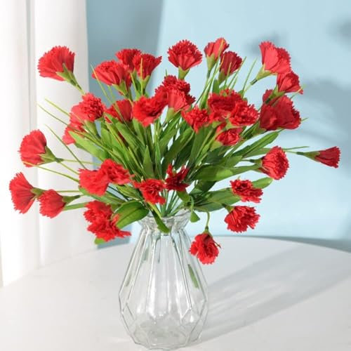 huaao Rote Nelken Künstlich 5pcs Künstliche Nelken wie echt 31cm, Seidenblumen Kunst Nelken Fake Hochzeitsstrauß Pflanzen Dekoration für Vasen, Party, Foto Requisiten, Büro, Tischdekoration