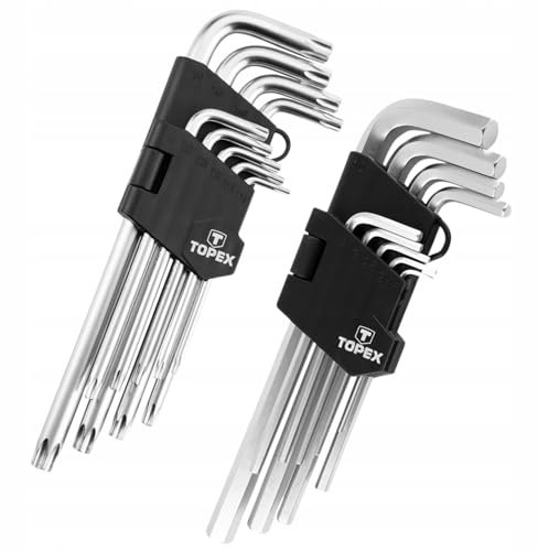 TOPEX Innensechskant Satz 18tlg | Torx mit Loch T10 -T50 und Hex 1,5 mm - 10 mm | Lang Innensechskant aus Cr-V-Stahl | Winkelschlüsselsatz -Winkelschraubendreher Set in Kunststoffclip