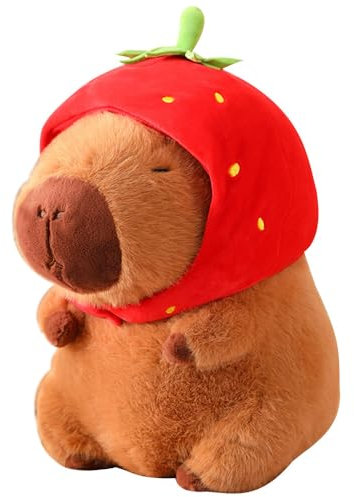 TGKYK Capibara Peluche, 23cm Peluche Capibara con Tocado de Fresa, Peluche de Capibara, Juguete de Peluche Capybara para Juguetes de Niños, Regalos de Cumpleaños