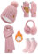Niwicee Mütze Schal Damen Fleece Gefütterte Wintermütze Winter Wärmer Touchscreen Handschuhe Strickmütze Set Ohrenwärmer Socken 5 Stücke Set Gestrickte Warm Beanie Winter Geschenk (Rosa)