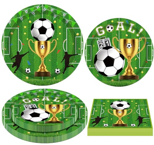120 Pack Soccer Party Decorations Sport Theme Birthday Supplies Football Tableware Set Football Themed Birthday Supply Includes Plates Napkins for Sports Themed Party Supplies Serves 40