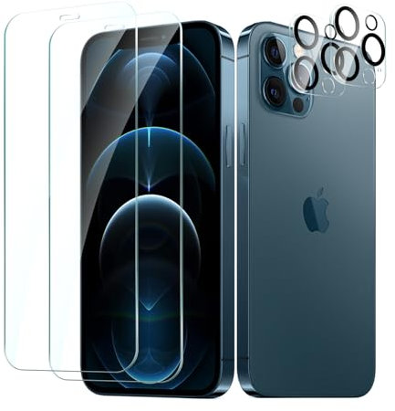 CYYAGE 2 Pièces Protection Écran Verre Trempé pour iPhone 12 Pro Max avec 2 Pièces Protecteur d'objectif de Camera Arrière, Vitre Protection Film Dureté 9H Glass, Sans Bulles, Anti Rayures