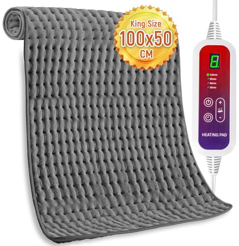 Mefine Coussin Chauffant 100x50cm, Très Grand Coussin Chauffant Électrique Chauffage Rapide, Coussin Chauffant Dos avec 6 Niveaux de Température et 4 Minuterie pour Cervicales Épaules Abdomen