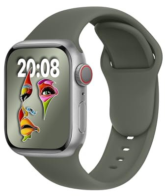 ELETTRONEO SBC1 Cinturino per Apple Watch Ultra 2 49mm, Serie 10 46mm, 9 8 7 45mm 41mm, SE 6 5 4 44mm 40mm, 3 2 1 42mm 38mm Donna Uomo Band Bracciale Sport Silicone, Army Green