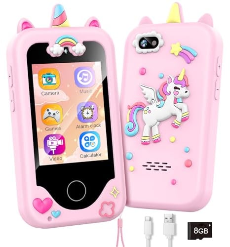 Kids Smart Phone with Dual Camera, Game & Music Player, Toddler Learning Play Toy Cell Phone, Gifts for Girls, Christmas, Birthday, Age 3-10, Light Pink