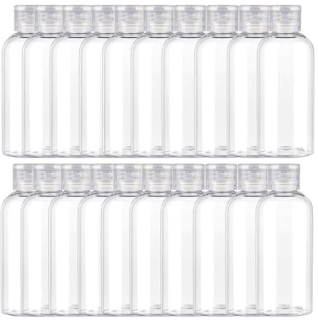 QOCUILC 20 pièces Flacons de Voyage 25ml en Plastique Transparent, Bouteilles Rechargeables, Idéales pour Cosmétiques, Lotion, Shampoing, Gel Douche et Démaquillant