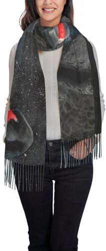 FUkker Warmer Schal Mit Quasten, Kunstkaschmir-Schal, Weicher Und Bequemer Schal, Bedruckter Schal, Schal, Aquarell, Schwarzer Schwan,77.6inx28.3in