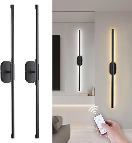 HUAEU LED Wandleuchte Innen mit Fernbedienung, 2 Stück, Kabellose Wandleuchte Ohne Stromanschluss,Wandlampe mit Akku für Wohnzimmer/Schlafzimmer/Flur(Black)