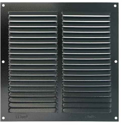 Amig - Quadratisches Aluminiumgitter mit Insektenschutz | Lüftungsgitter für Luftauslass | Ideal für Decken in Küche und Bad | Maße 200 x 200 mm | Farbe Schwarz
