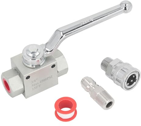 Hochdruckreiniger Schnellanschluss Komplett-Set mit Absperrkugelhahn, 3/8 Zoll Gewinde weiblich, 4500 PSI Druck, max. 158℉ Temperatur, aus Aluminium und Edelstahl