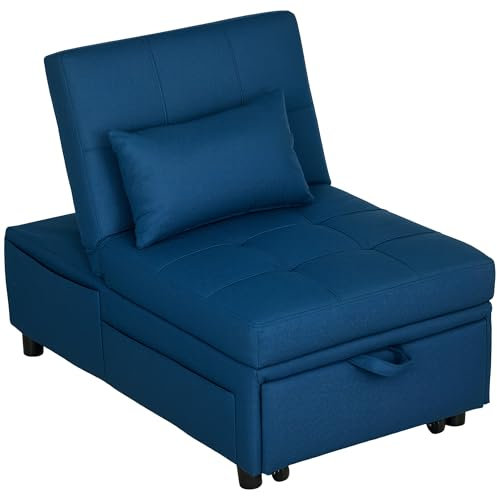 HOMCOM Sillón Convertible de 1 Plaza 3 en 1 sofá Cama Multifuncional con Respaldo Ajustable, Asiento Acolchado y Almohada, sofá Cama para salón, Dormitorio, Oficina en casa, Azul