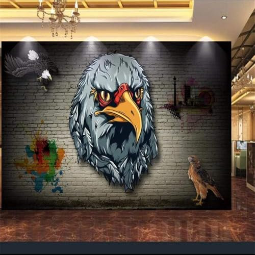 XLMING Vintage Brick Wall Eagle Head Eagle Graffiti 3D Wallpaper Home Study Office Dining Room Sofa Bedroom Living Room TV Backdrop-430cm×300cm