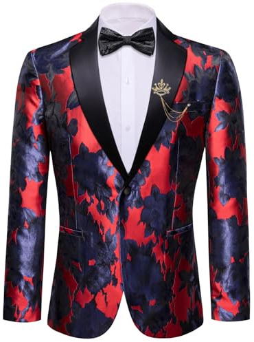 Barry.Wang Men's Suit Bowtie Set Paisley Luxury Embroidery Blazer Jacket Single-Breasted Wedding Business Coat Blue Red