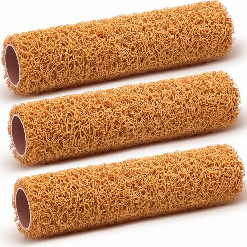 Lot de 3 rouleaux de peinture texturée marron pour peindre les murs, le plafond de pop-corn, les fournitures de peinture de rénovation de la maison, brun clair de 22,9 cm