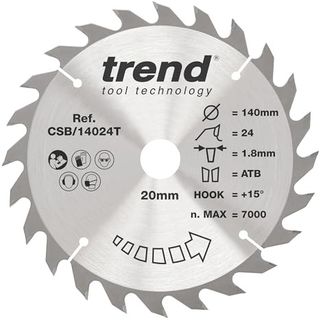 Trend Cordless Wood Circular Saw Blade, 140mm x 20mm Bore, 24T, TCT | Ideal For Cordless Wood Cutting, With 24 Teeth, +15° Hook, 1.8 mm Kerf And Medium Finish, CSB/14024T