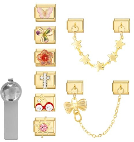 papasgix Italian Charm Bracelet Charms Gold Silver Set Module für 9mm Bracelets 11pcs DIY Italian Style Charms für Damen Italienisches Charm Armband Zubehör Geschenk (Gold-Kette)