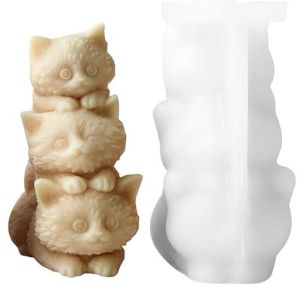 Tragbare Katzenkerzen-Form: realistisches Tiermehl, gestapelte Katzen, Form: Dekorationen, Silikonform, Epoxidharz, für Anfänger, um das Div zu genießen