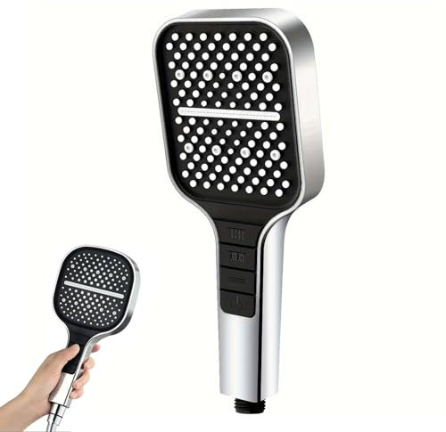 High-Pressure Shower Head - 7+1 Modes Large Shower Head Universal Replacement Water Saving Showerhead Handheld Powerful Shower Heads for Low Water Pressure, Square