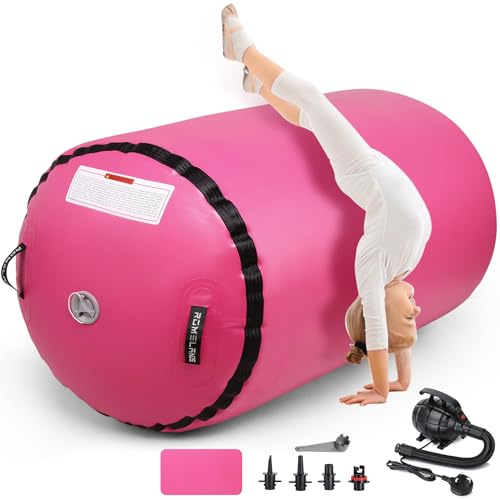 ROMELANDS Inflatable Tumbling Barrel Backflip and Backbend Trainer, suitable for inflatable gymnastics trampolines and cheerleading equipment, complete with electric air pump.