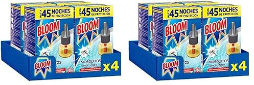 Bloom Líquido Recambio (pack de 4), insecticida eléctrico para mosquitos común y tigre, antimosquitos con fórmula concentrada sin perfume (Paquete de 2)