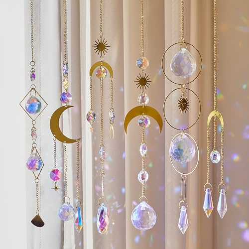 Sonnenfänger Fenster Suncatcher Kristall Lichtspiel Fenster Kristalle zum Aufhängen 6 Stück Bunte Regenbogen Prisma als Windspiel für Haus, Garten, Hochzeit & Party Dekoration
