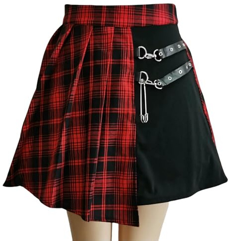 ZSHDTKWB Langer Rock Damen Frauen Plizierten Mode Plaid Mini Hohe Taille Chic Kawaii Sommer Casual Plaid-rot-s