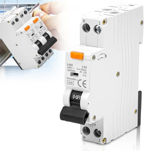 Fi Disjoncteur 16 A, Disjoncteur FI, L40-1P+N-C16-30 mA, Disjoncteur différentiel, interrupteur avec RCBO 16 A, courant nominal DPN, disjoncteur 240 V