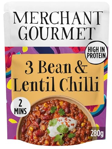 Merchant Gourmet 3-Bean & Lentil Chilli, Vegan Ready Meal, 280 g | With Chipotle & Smoked Paprika, High Protein & Fibre, Plant Based, Ready in 2 Minutes, 280 g Pouches, Bold Flavours
