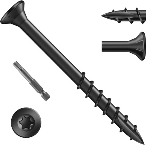 Zuyya 50 Stück Holzschrauben Torx 4,2 x 50 mm, Spanplattenschrauben, Holzbauschrauben, Schrauben Schwarz Senkkopf, Universalschrauben Teilgeweinde mit TX25 Bit