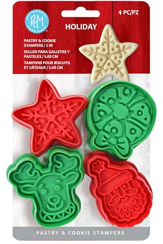 R&M Festliche Plätzchenstempel 5 cm, 4er Set - Plastikstempel mit Weihnachtsmotiv zum Backen, Fondant und Basteln