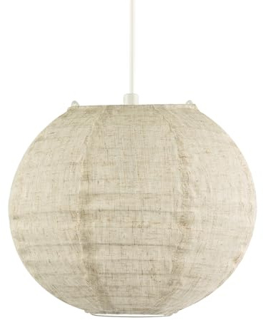 Modern Chic Natural Linen Fabric Oatmeal Spherical Ceiling Pendant Lighting Shade | 25cm Diameter | Unique Textured Effect by Happy Homewares