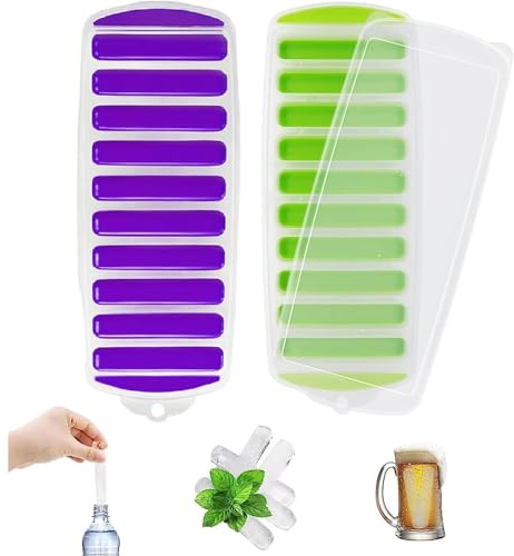 2 Pack Long Silicone Ice Stick Trays with Lids – Water Bottle Ice Cube Trays, Easy Push & Pop Out Molds for Freezer, Suitable for Drinks, Juice, DIY Crafts