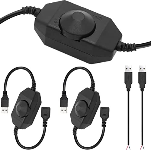 HAAMNING7 LED Strip Lights Dimmer Switch USB Female to Male Cable with Dimmable Rotary Switch Controller 5V LED Rope Light Switch Adjustable Switch, 2 PCS