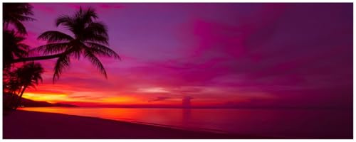 Wallario Küchenrückwand selbstklebend 115 x 50 cm, Motiv: Abendrot unter Palmen - Pinker Himmel am Strand | Spritzschutz abwischbar & pflegeleicht