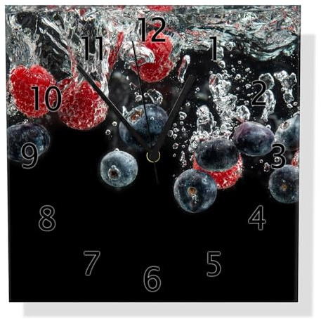 Wallario Design-Wanduhr Waldfrüchte im Wasser aus Glas, Motiv-Uhr Größe 30 x 30 cm, Schwarze Zeiger