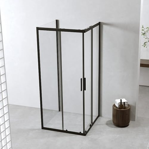 Auria Box Doccia 3 Lati 70x70x70 cm x h190 - Cabina Doccia Scorrevole in Cristallo Temperato 6mm Trasparente, Profilo Alluminio Nero Opaco, Chiusura Magnetica e Cuscinetti Sganciabili - Mod. Neat