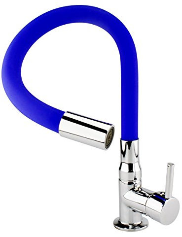 ATCO® Kaltwasser Waschtisch Waschtischarmatur flexibler Auslauf Standventil Wasserhahn Armatur Ventil Waschbecken Kaltwasserhahn Bad Gäste WC Chrom-blau
